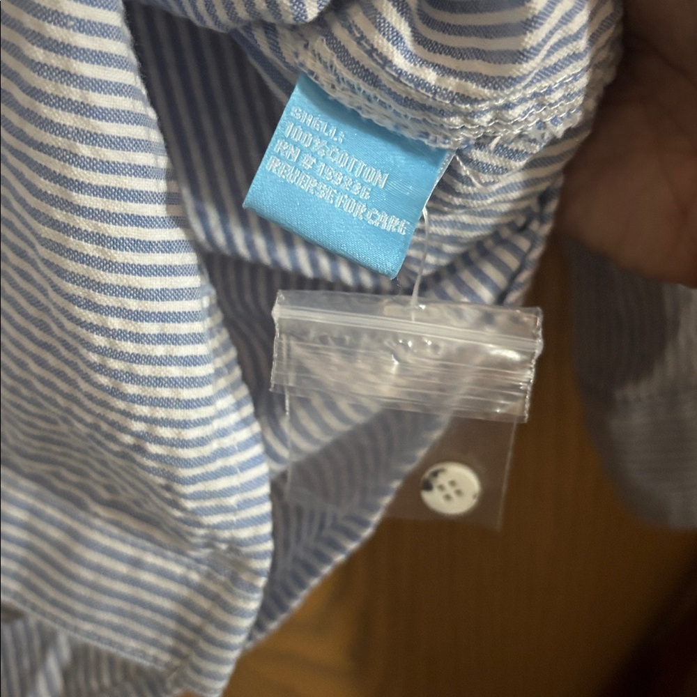 J. McLaughlin women long sleeve Seersucker Stripe Button Front Blouse Blue XS - Picture 3 of 4